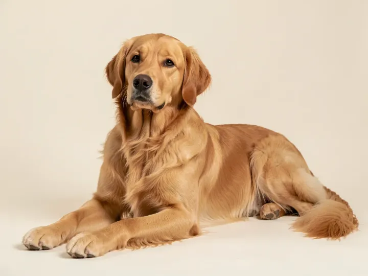 Golden Retriever liegend, KI-generiertes Bild