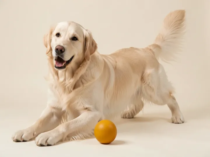 Golden Retriever spielend, KI-generiertes Bild