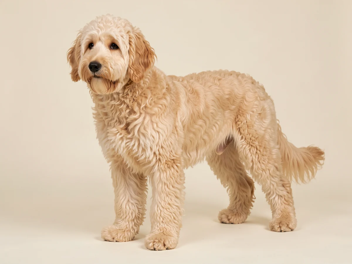 Goldendoodle stehend, KI-generiertes Bild