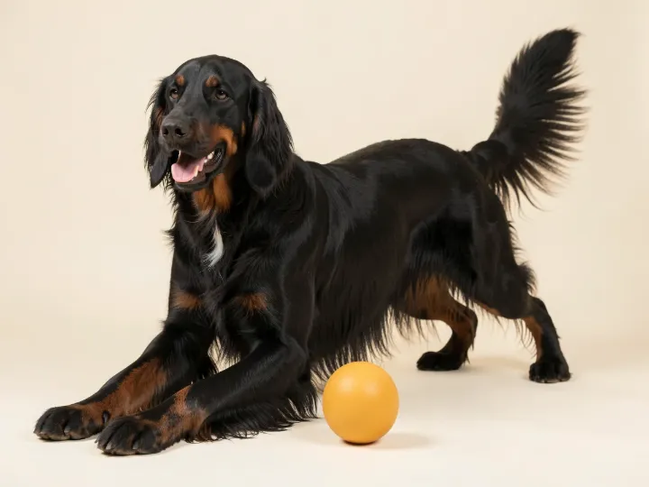 Gordon Setter spielend, KI-generiertes Bild