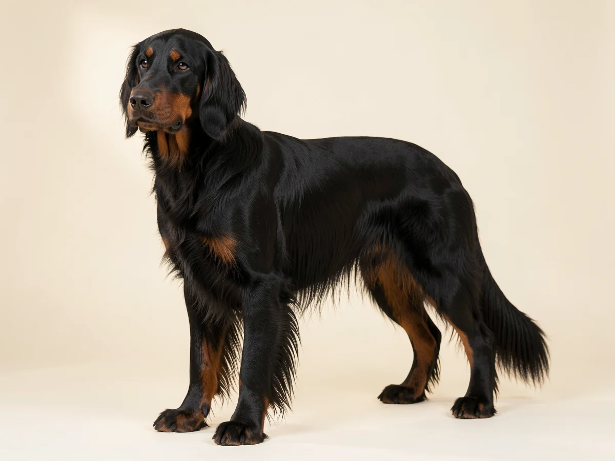 Gordon Setter stehend, KI-generiertes Bild