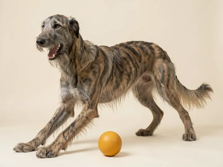 Irish Wolfhound spielend, KI-generiertes Bild