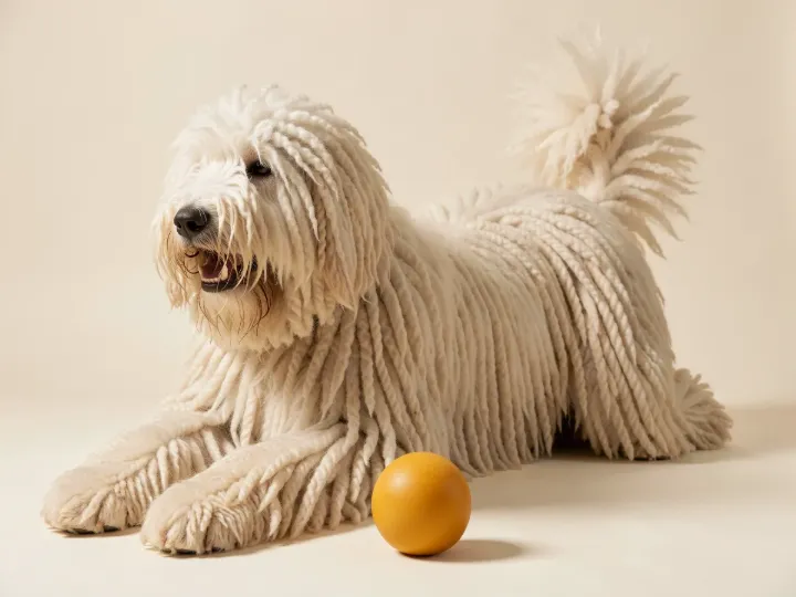 Komondor spielend, KI-generiertes Bild