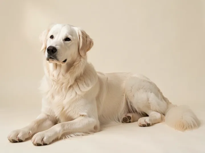 Kuvasz liegend, KI-generiertes Bild