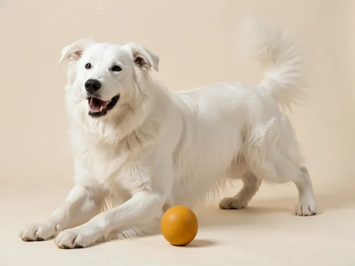 Kuvasz spielend, KI-generiertes Bild