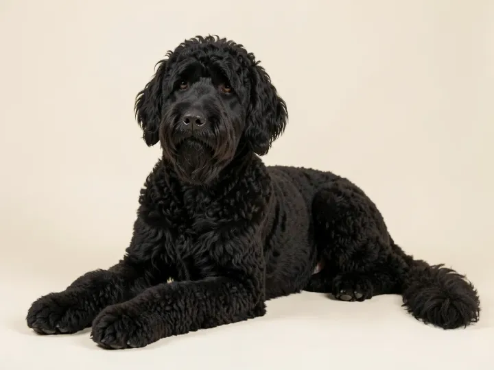 Labradoodle liegend, KI-generiertes Bild