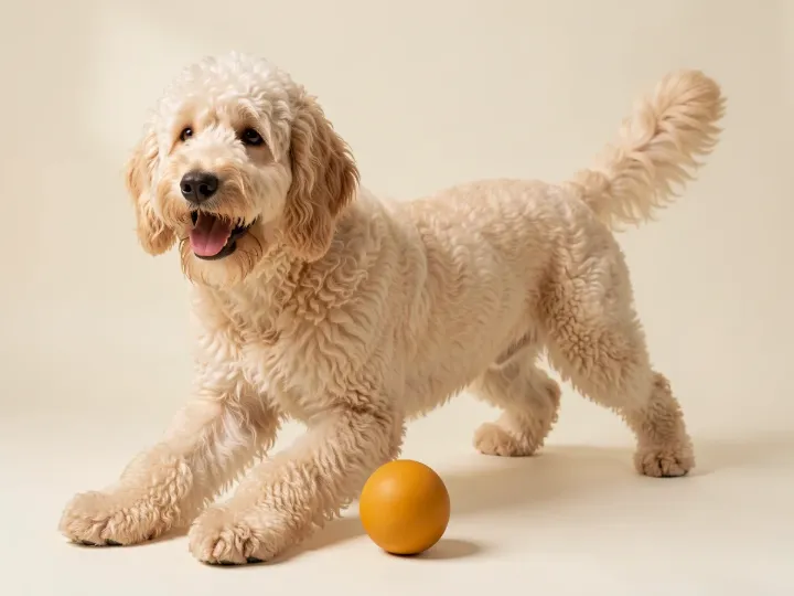 Labradoodle spielend, KI-generiertes Bild