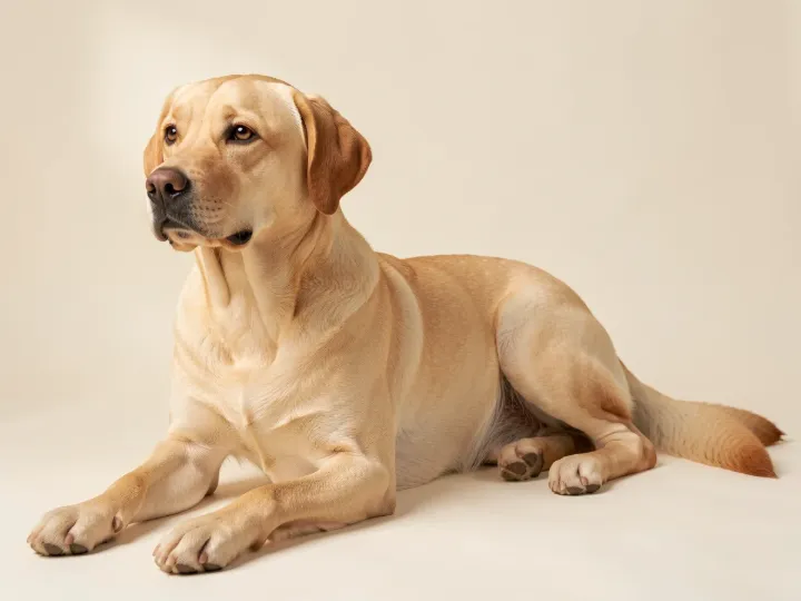 Labrador Retriever liegend, KI-generiertes Bild