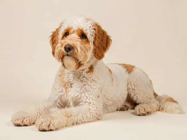Lagotto Romagnolo liegend, KI-generiertes Bild