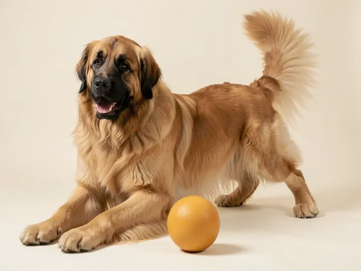 Leonberger spielend, KI-generiertes Bild