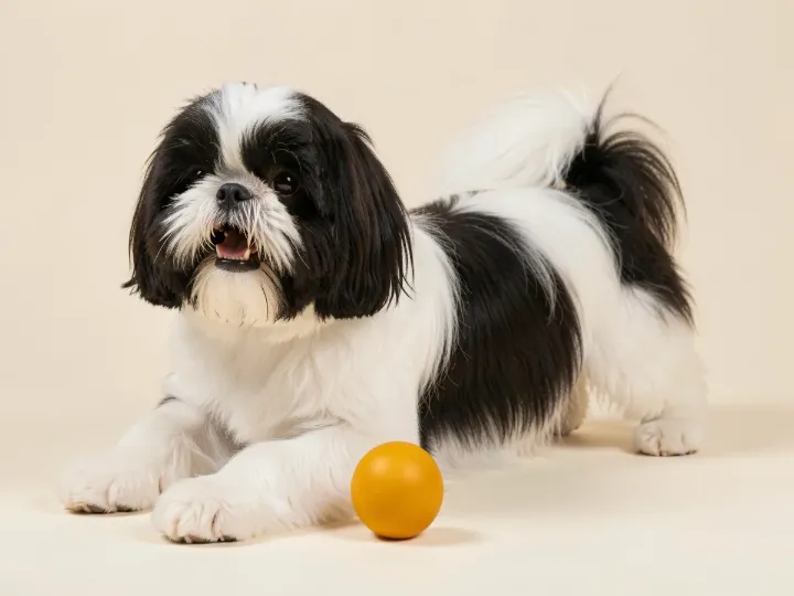 Lhasa Apso spielend, KI-generiertes Bild