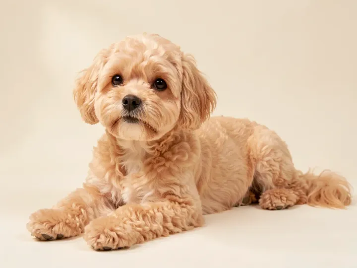 Maltipoo liegend, KI-generiertes Bild