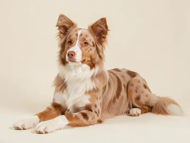 Miniature American Shepherd liegend, KI-generiertes Bild
