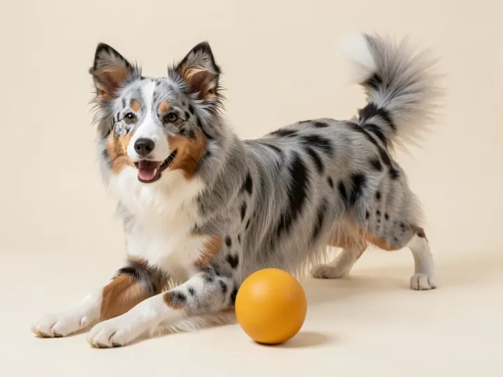 Miniature American Shepherd spielend, KI-generiertes Bild