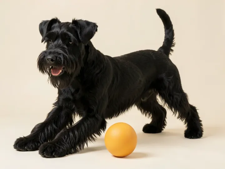 Mittelschnauzer spielend, KI-generiertes Bild