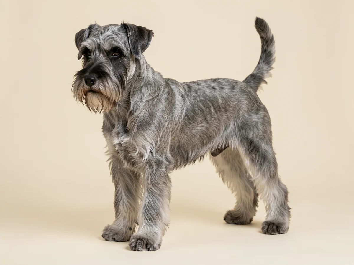 Mittelschnauzer stehend, KI-generiertes Bild