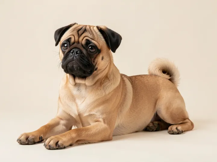 Mops liegend, KI-generiertes Bild