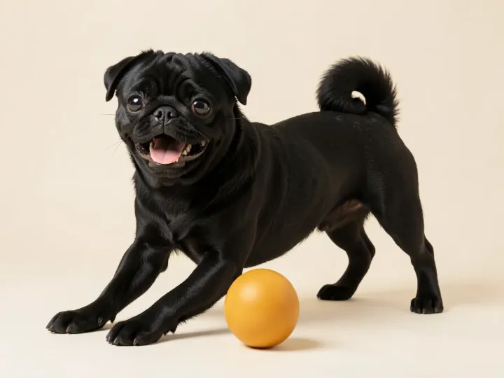 Mops spielend, KI-generiertes Bild