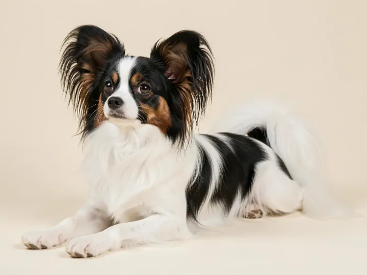 Papillon liegend, KI-generiertes Bild