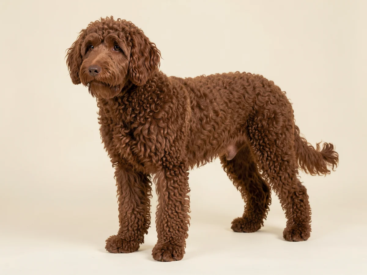 Perro de Agua Español stehend, KI-generiertes Bild