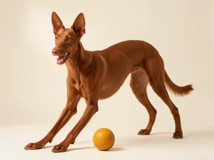 Podenco Ibicenco spielend, KI-generiertes Bild