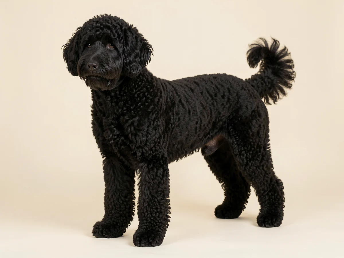 Portugiesischer Wasserhund stehend, KI-generiertes Bild