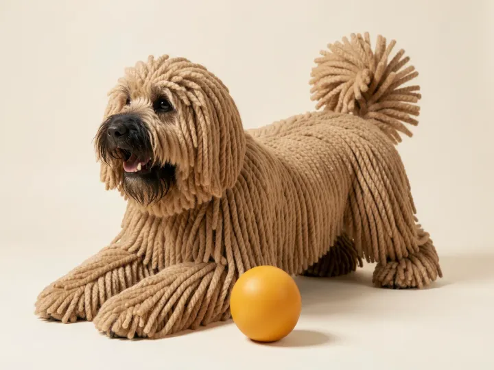 Puli spielend, KI-generiertes Bild