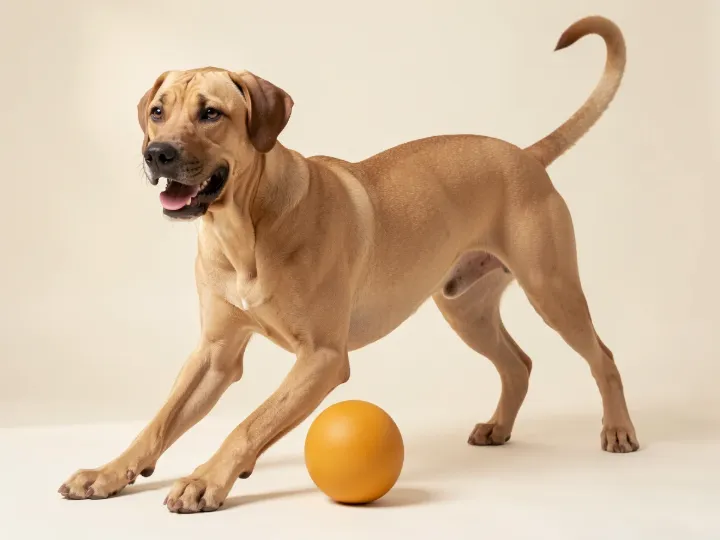 Rhodesian Ridgeback spielend, KI-generiertes Bild