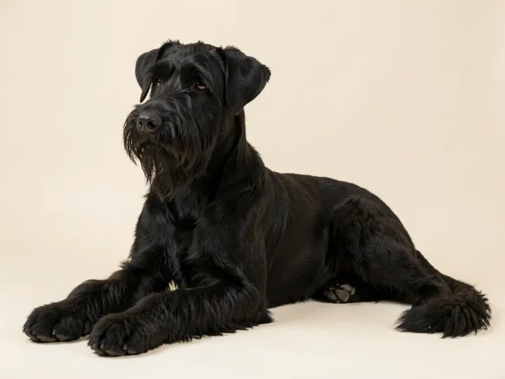 Riesenschnauzer liegend, KI-generiertes Bild