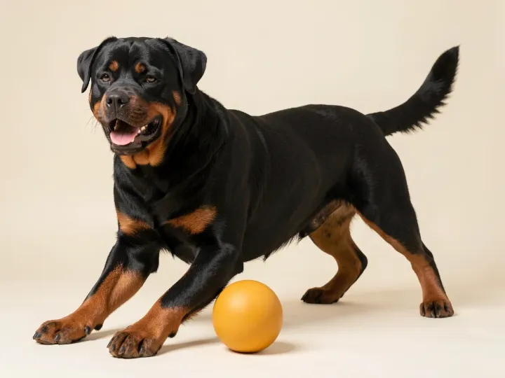 Rottweiler spielend, KI-generiertes Bild