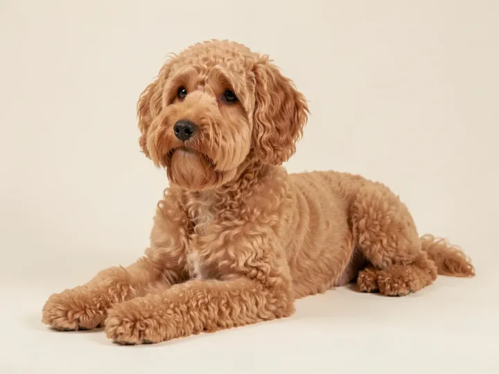 Schnoodle liegend, KI-generiertes Bild