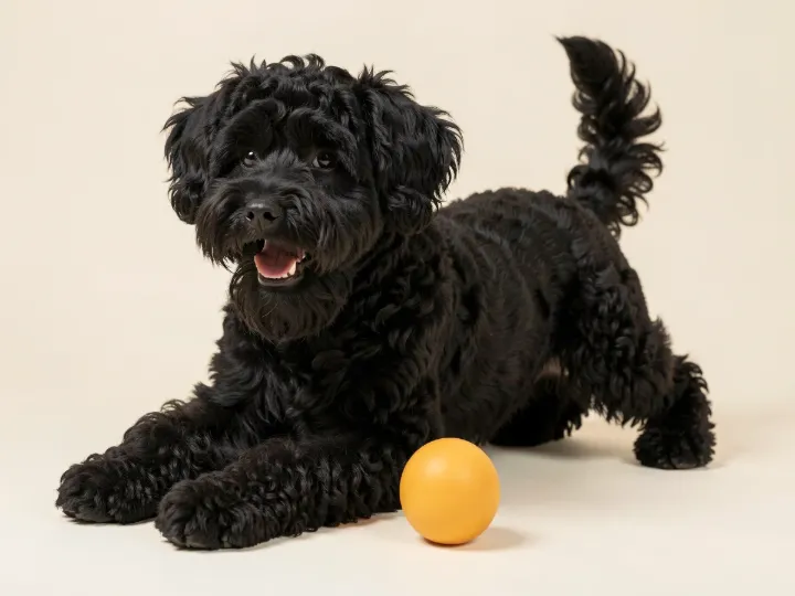 Schnoodle spielend, KI-generiertes Bild