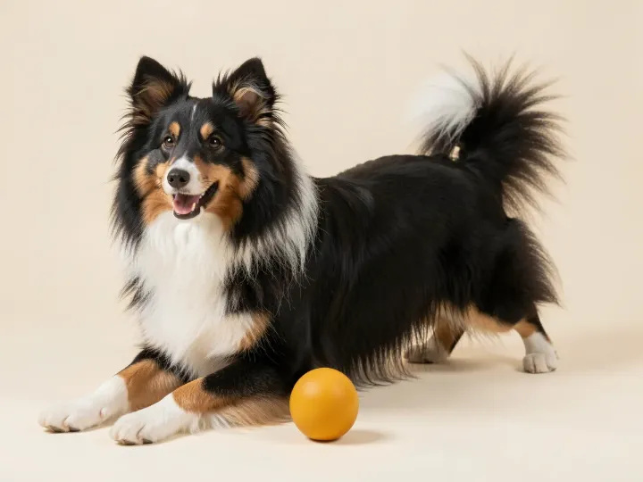Shetland Sheepdog spielend, KI-generiertes Bild