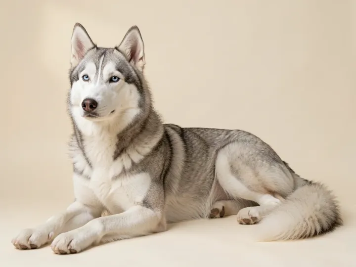 Siberian Husky liegend, KI-generiertes Bild