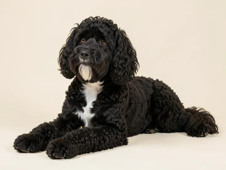 Spoodle liegend, KI-generiertes Bild