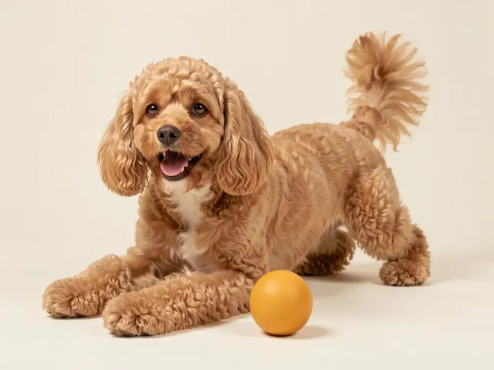 Spoodle spielend, KI-generiertes Bild