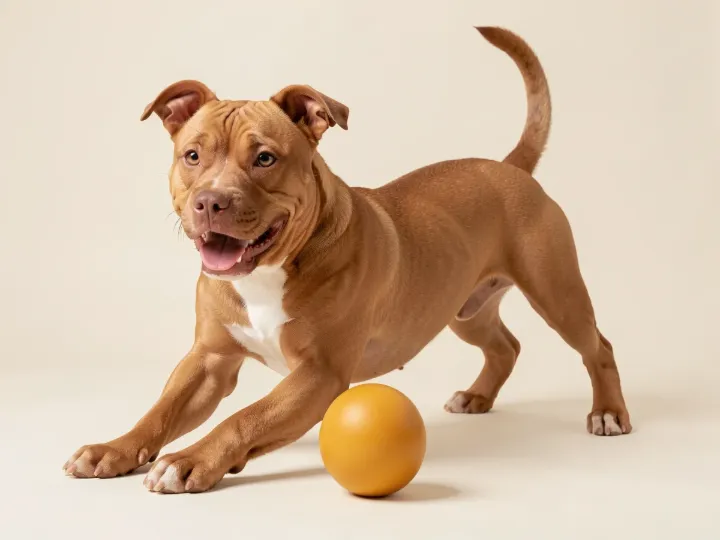 Staffordshire Bull Terrier spielend, KI-generiertes Bild