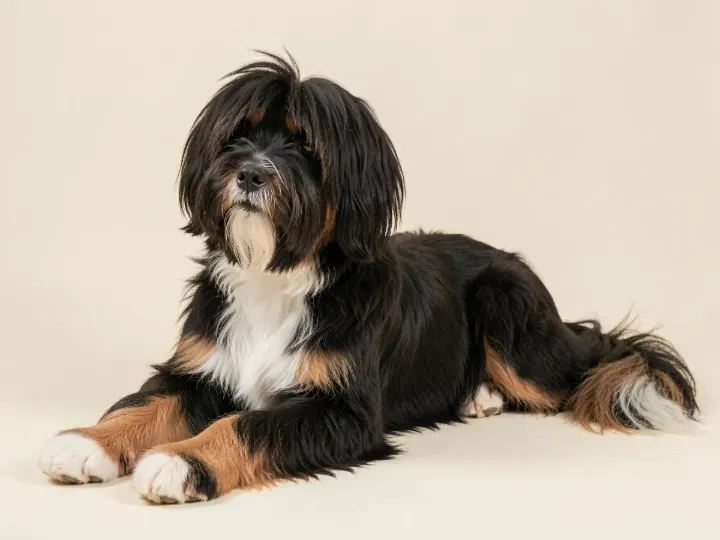 Tibet Terrier liegend, KI-generiertes Bild