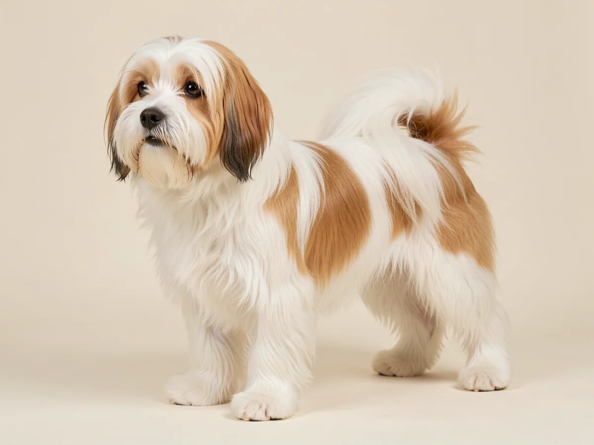 Tibet Terrier stehend, KI-generiertes Bild