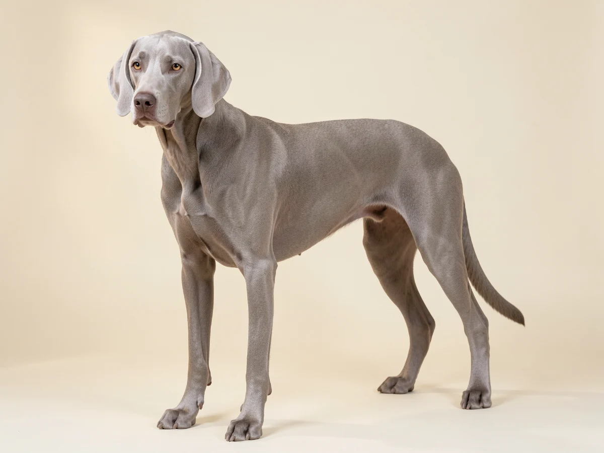 Weimaraner stehend, KI-generiertes Bild