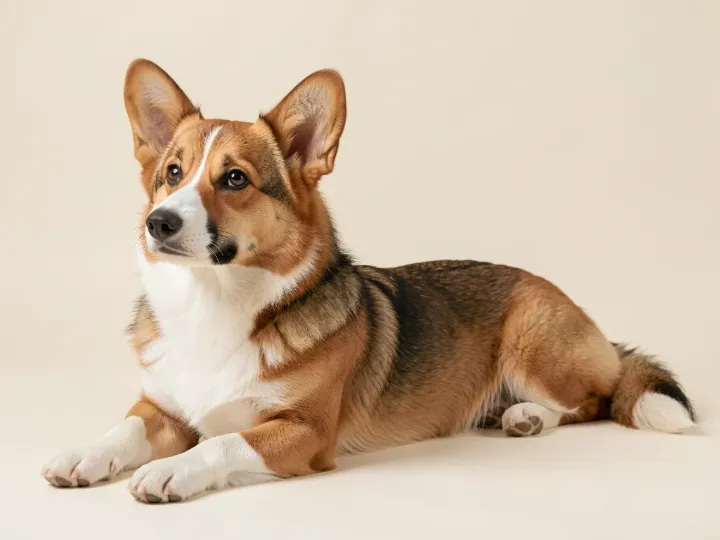 Welsh Corgi Pembroke liegend, KI-generiertes Bild