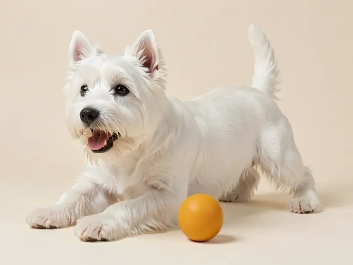 West Highland White Terrier spielend, KI-generiertes Bild