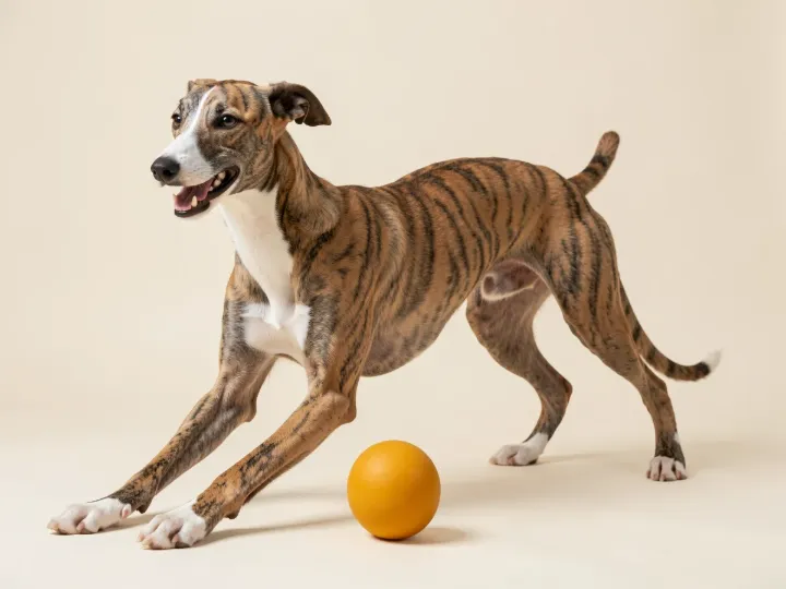 Whippet spielend, KI-generiertes Bild