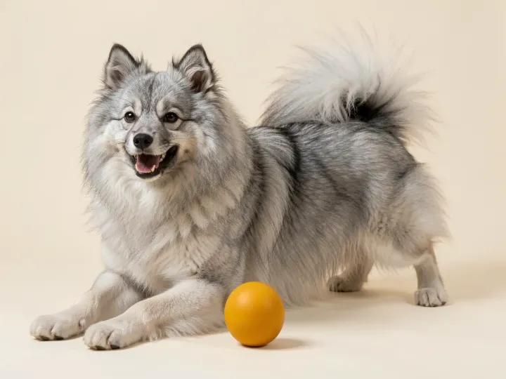 Wolfsspitz spielend, KI-generiertes Bild