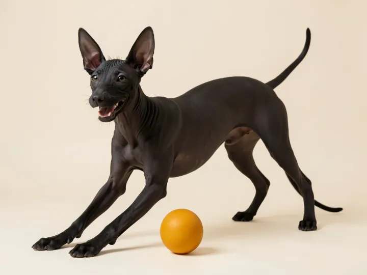 Xoloitzcuintle spielend, KI-generiertes Bild