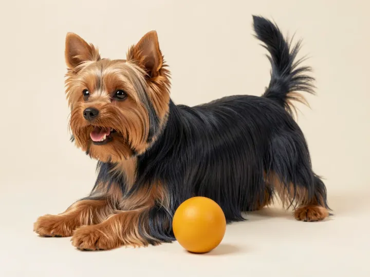 Yorkshire Terrier spielend, KI-generiertes Bild