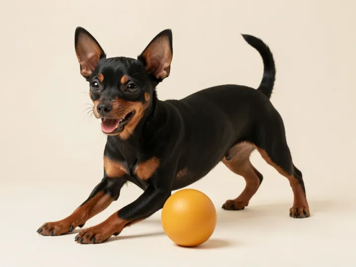 Zwergpinscher spielend, KI-generiertes Bild