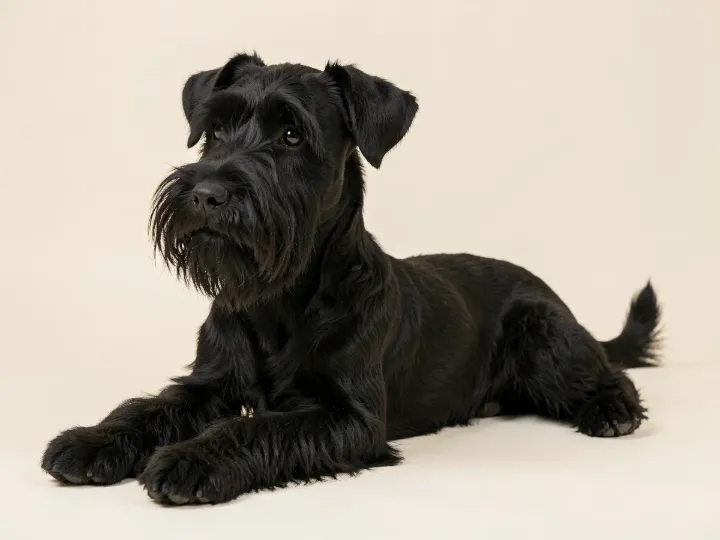 Zwergschnauzer liegend, KI-generiertes Bild