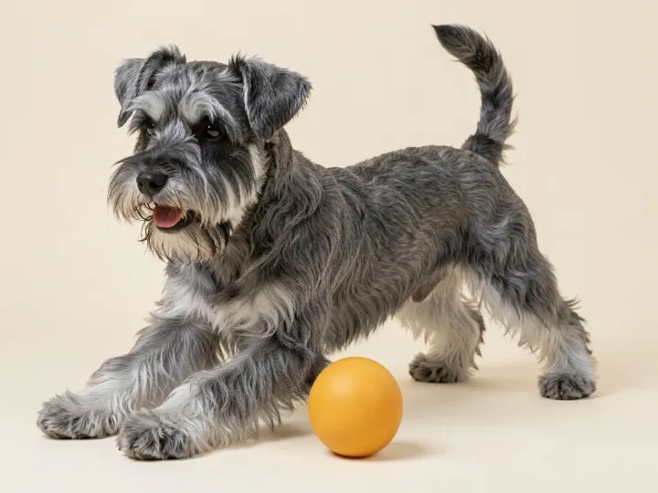 Zwergschnauzer spielend, KI-generiertes Bild