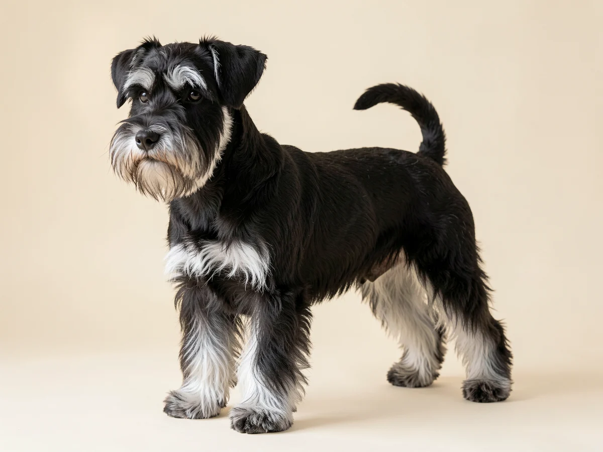 Zwergschnauzer stehend, KI-generiertes Bild